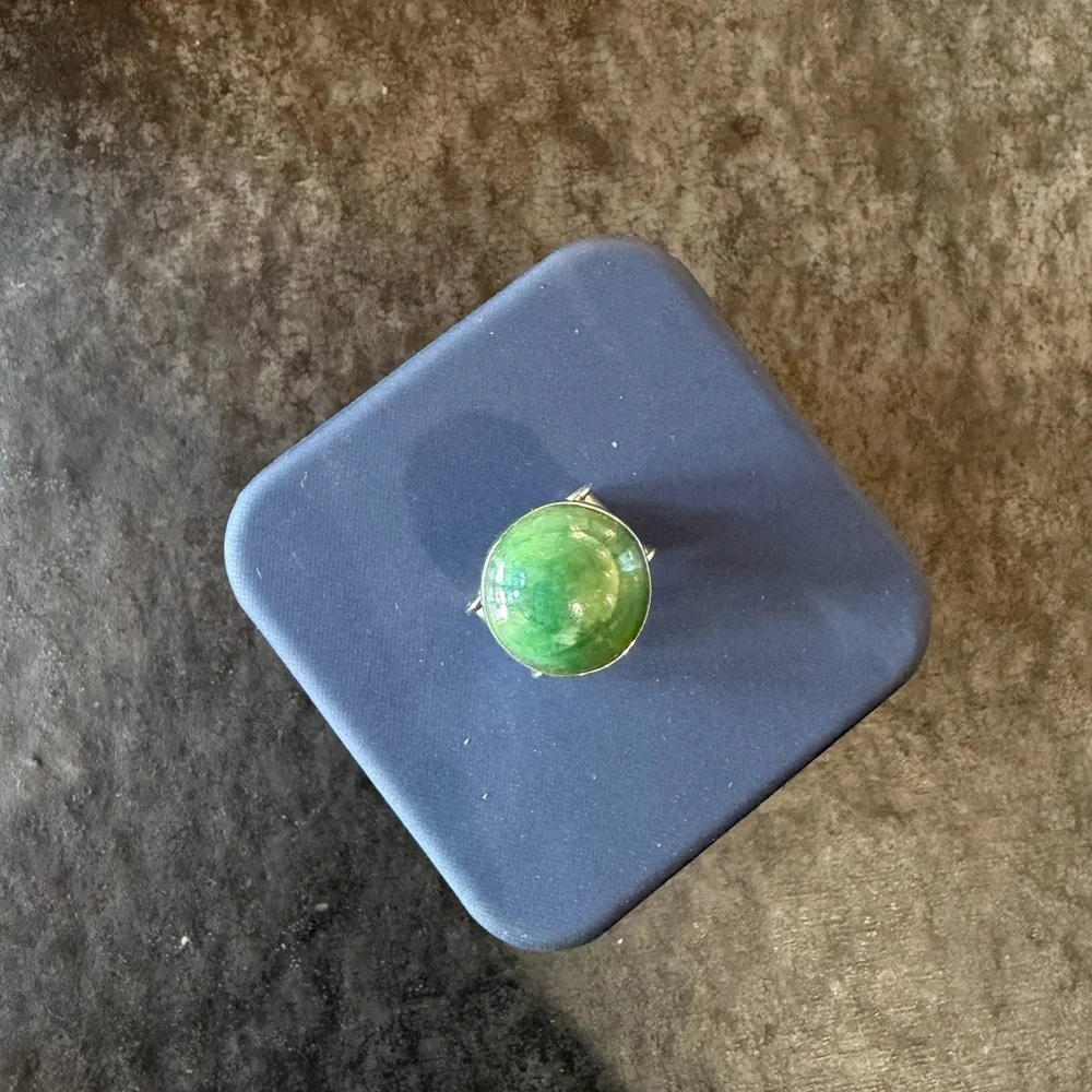 Unique Green Ring Sterling Silver Size 7 Square - Picture 5 of 7